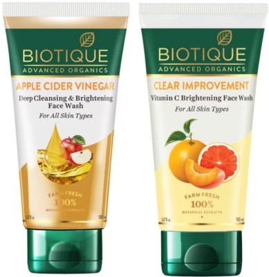 BIOTIQUE  150 ML - Apple Cider Vinegar & Clear Improvement Vitamin C Face Wash(300 ml)