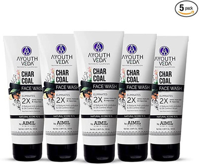 Ayouthveda Activated Charcoal |Anti-Pollution,Pore Cleaning & Oil Control- 5X100ml Face Wash(500 ml)