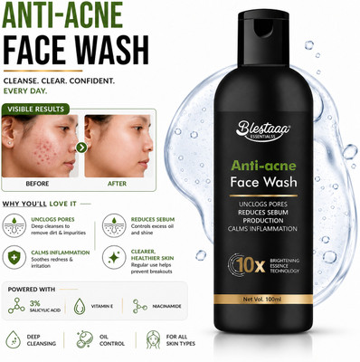 blestaaa essentialss Anti Acne | Helps Reduce Pimples, Oil & Blemishes for Clear Skin Face Wash(100 ml)