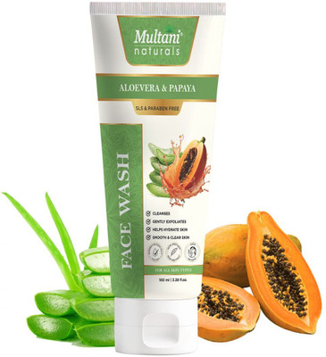 Multani Naturals Aloe Vera & Papaya Face Cleanser I Smooth & Clear Skin I Paraben Free I Sulphate Free - Face Wash(100 ml)