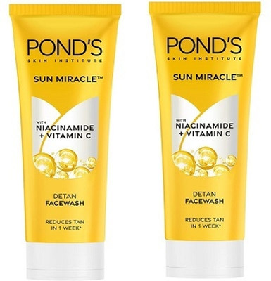 POND's Detan  for Tan Removal Contains Vitamin C and Niacinamide Pack of 2 100ML Each Face Wash(200 ml)
