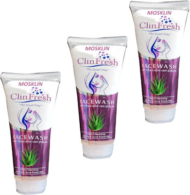 MOSKLIN CLIN FRESH ALOEVERA FACEWASH FOR DAILY CLEANSING FOR OILY & ACNE PRONE SKIN PACK OF - 75g x 3 Face Wash(225 g)