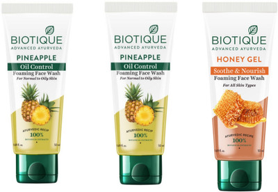 BIOTIQUE Pineapple  50 ml (Pack of 2), Honey Gel  50 ml (Pack of 1). Face Wash(150 ml)