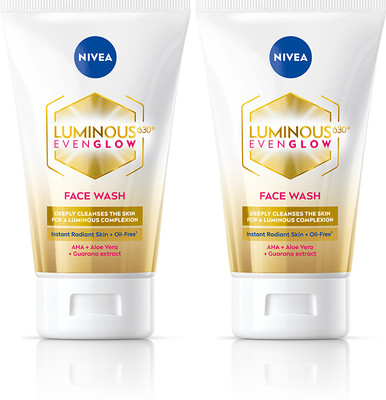 NIVEA Luminous Combo, AHA, Aloe vera for Radiant Skin, Deep Cleanser - Women & Men��(Pack of 2) Face Wash(200 ml)