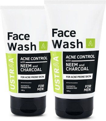 USTRAA Acne Control - With Neem & Charcoal - 100 g x 2 | Oil control | No SLS & Paraben Face Wash(200 g)