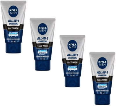 NIVEA All-In-One Charcoal - 50ml (Pack of 4) Face Wash(200 ml)