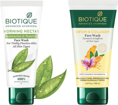 BIOTIQUE Ubtan & Collagen & Morning Nectar  150Ml ( Set Of 2) Face Wash(300 g)