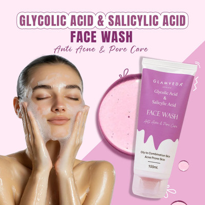 GLAMVEDA Glycolic Acid & Salicylic Acid Anti Acne & Pore Care , SLS Free & Paraben Free Face Wash(100 ml)