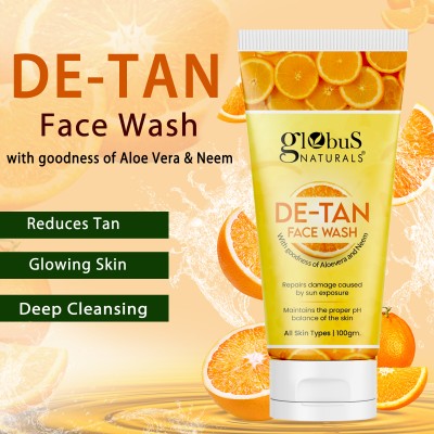 Globus Naturals De-Tan  For All Skin Types Face Wash(100 ml)