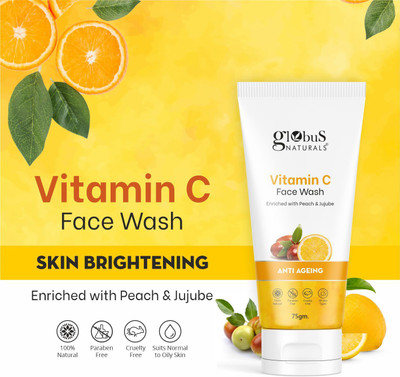Globus Naturals Anti-Ageing Skin Brightening Vitamin C Enriched with Peach & Jujube Men & Women All Skin Types Face Wash(75 g)