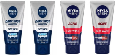 NIVEA F.W. 50ml - Dark Spot Reduction -2pcs & Acne -2pcs (Pack of 4) Face Wash(200 ml)