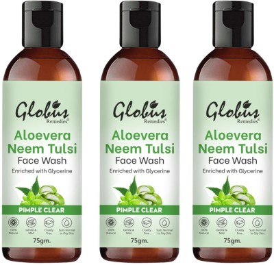 Globus Remedies Aloe Vera Neem Tulsi Enriched With Glycerin & Oil Control Formula, Set of 3 Face Wash(225 g)