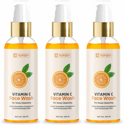 Teepzeey Vitamin C With Vitamin C And Lemon For Dark Spot Reduction | Glowing Skin | Dirt Removal For Men And Women - No Parabens, Silicones (Pack Of 3) Face Wash(300 ml)