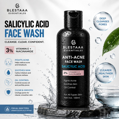 blestaaa essentialss 2% Salicylic Acid For Oily Skin Anti Face Cleanser With Niacinamide & Vitamin E For Acne Face Wash(100 ml)