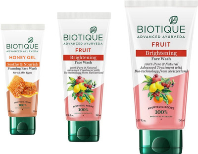 BIOTIQUE  - Honey Gel 50 ML , Fruit 100 ML & Fruit 150 ML Face Wash(300 ml)
