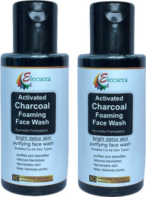 Elecsera Charcoal  for Excess Oil Control, tan Removal, Anti-Pollution Defense Cleanses and Refreshes for Men & Women - All Skin Types Pack of 2 (100 ml each) Face Wash(100 ml)