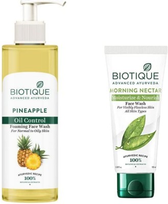 BIOTIQUE Morning Nectar 100Ml & Pineapple 200Ml  ( Pack 0f 2) Face Wash(300 ml)