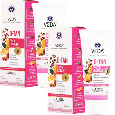 NG MART VEDA WALLNUT D-TAN FACE SCXRUBS FOR SPOTS REMOVEAL & GLOW FACE PACK OF 100gm x 2 Face Wash(200 ml)
