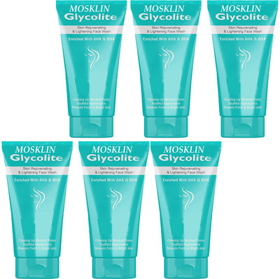 MOSKLIN GLYCOLITE ACNE PIMPLES FACEWASH FOR PIMPLES & SPOTS REMOVES & BRIGHTER SKIN PACK OF - 60g x 6 Face Wash(360 ml)