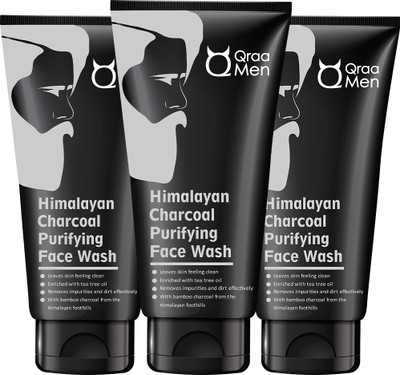 Qraa Himalayan Charcoal Purifying |For Deep Pore Cleaning and Removes Dirt |Pack of 3 Face Wash(300 g)