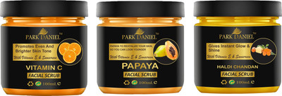 PARK DANIEL Vitamin C, Papaya & HaldiChandan Extract Face Cleanser Scrub Pack of 3 of 100 ML Face Wash(300 ml)