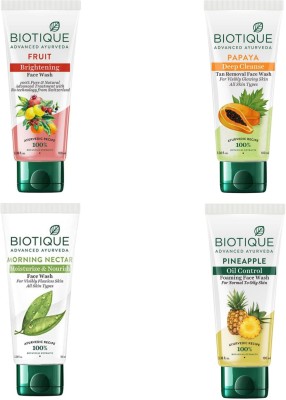 BIOTIQUE  100ml- Fruit, Papaya, Morning Nectar, Pineapple (Pack of 4) Face Wash(400 ml)