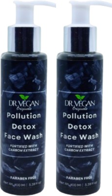 Dr Vegan Pollution Detox  with Activated Bamboo Charcoal | Skin Polishing Cleanser | Reveals Clean, Polished Skin - (Pack of 2) 100 ml each Face Wash(200 g)