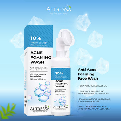 ALTRESSA Anti Acne Foaming  for Oil Control & Acne Prone Skin | Built in Brush for Deep Cleansing | For Men & Women | Daily Use Face Cleanser | With Salicylic Acid & Neem Extract Face Wash(150 g)