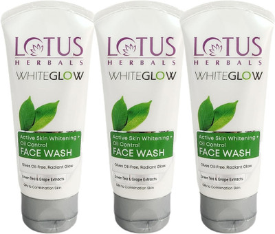 LOTUS HERBALS Whiteglow Active Skin Whitening & Oil Control  100G ( Pack of 3 ) Face Wash(300 g)