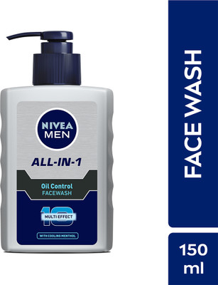 NIVEA All In One with Cooling Menthol, Fight Acne & Pimple, 10 Multi Effect with Pump Face Wash(150 ml)