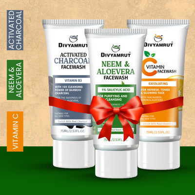 DIVYAMRUT Charcoal & Neem & Vitamin C  Deep Moisturizing Face wash Tube pack of 3 Face Wash(225 ml)
