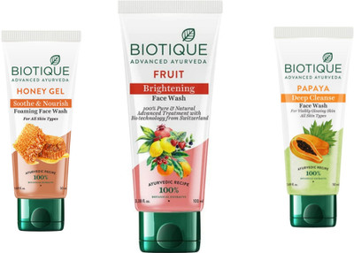 BIOTIQUE  - Honey Gel 50 ML , Fruit 100 ML & Papaya 50 ML Face Wash(200 ml)