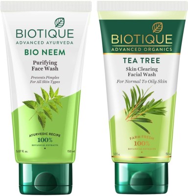 BIOTIQUE Fresh Neem  150 ML & Tea Tree  150 ML Face Wash(300 ml)