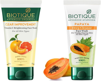 BIOTIQUE Vitamin C Brightening 150ml Papaya 150ml  150Ml ( Pack Of 2) Face Wash(300 g)