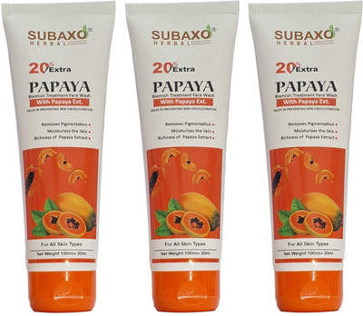 Subaxo Herbal Papaya  3 Pc Each 120 ml Face Wash(360 ml)