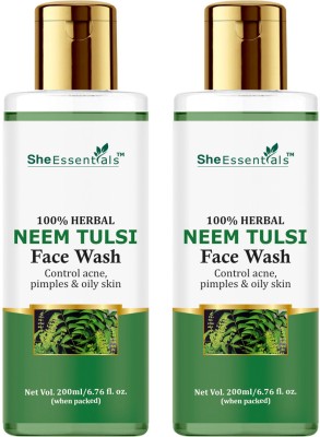 She Essentials Neem Tulsi FaceWash enriched with Salicylic Acid, Folic Acid Extract, Aloe Vera for Oil Control, Anti Acne & Acne Marks For Men & Women - SLS & Paraben Free Face Wash(400 ml)