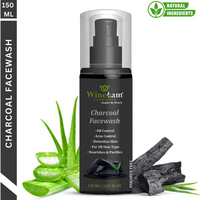 winelam Activated Charcoal Facewash for deep cleansing, Anti-Pollution, oil control, Detoxifies Skin, Nourishes & Purifies Skin - No Parabens Face Wash(150 ml)