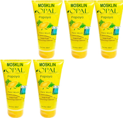 MOSKLIN OPAL PAPAYA FACEWASH FOR SKIN CLEANSING & BRIGHTER SKIN PACK OF - 60ml x 5 Face Wash(300 ml)