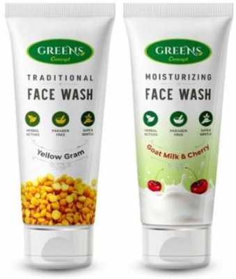 GREENS CONCEPT | Traditional Yellow Gram  (120ml) + Goat MIlk Moisturizing (120ml) - To Enhance Skin Tone, Daily Use, (Pack of 2) Face Wash(240 ml)