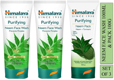 HIMALAYA Purifying neem face wash 100ml and face pack 100g (Set of 3) Face Wash(300 ml)