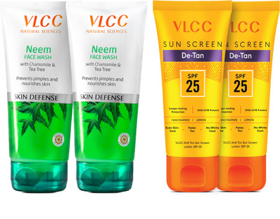 VLCC Anti Tan Sun Screen Lotion - SPF 25 PA+ & Neem  -Combo Face Wash(150 ml)