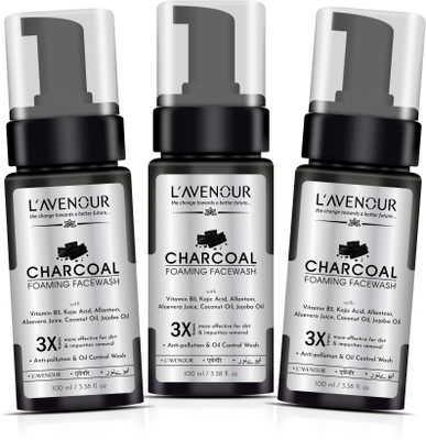 L'avenour Charcoal Foaming Facewash for Instant Glow, Oil & Pollution Control, Unisex Face Wash(300 ml)