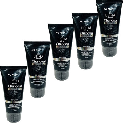 NG MART LEIHA CHARCOL FACEWASH FOR DIRT, POLLUTION & OIL CONTROL PACK OF - 50ml x 5 Face Wash(250 g)
