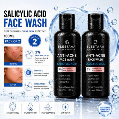 blestaaa essentialss 2% Salicylic Acid For Oily Skin Sulphate Free, Anti Face Cleanser With Niacinamide & Vitamin E For Acne Face Wash(200 ml)