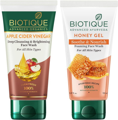 BIOTIQUE Apple Cider Vinegar 150ml & Honey Gel 150ml Facewash Set of 2 Face Wash(300 ml)