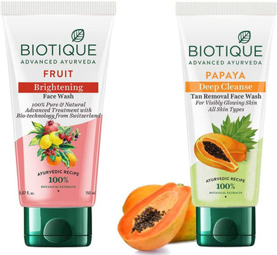 BIOTIQUE Papaya Visibly Flawless Skin  150ml & White Advanced  150ml Face Wash(300 g)