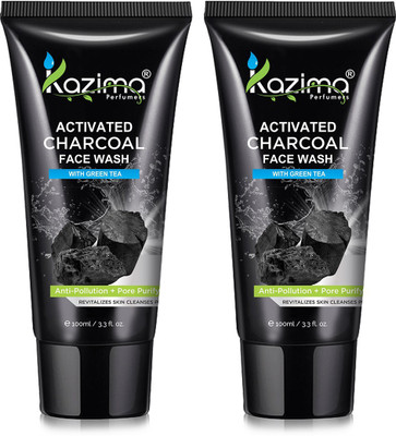 Kazima Activated CHARCOAL  (100 ML Pack 2) With Green Tea For Anti Pollution + Pore Purify Skin Face Wash(100 ml)