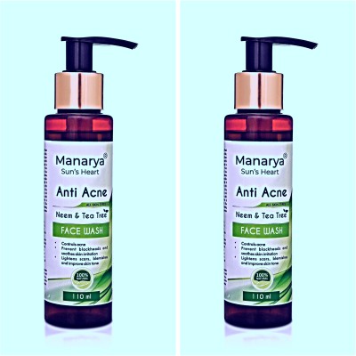 Manarya Sun's Heart Sulphate Free Anti Acne Foaming  With AHA, BHA, Salicylic Acid, Gycolic Acid, Aloevera, Tea Tree Oil, Allantoin, Neem Hydrosol & Vitamin E With Built in Brush Face Wash(150 ml)