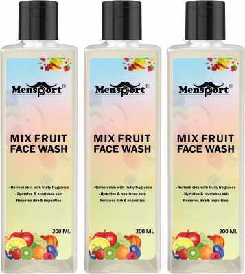 Mensport Mix Fruit  To Remove Dirt & Impurities Get Refresh Skin Pack 3 of 200ML Face Wash(600 ml)