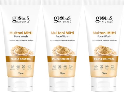 Globus Naturals Multani Mitti, Enriched With Turmeric & Saffron, Set of 3 Face Wash(225 g)